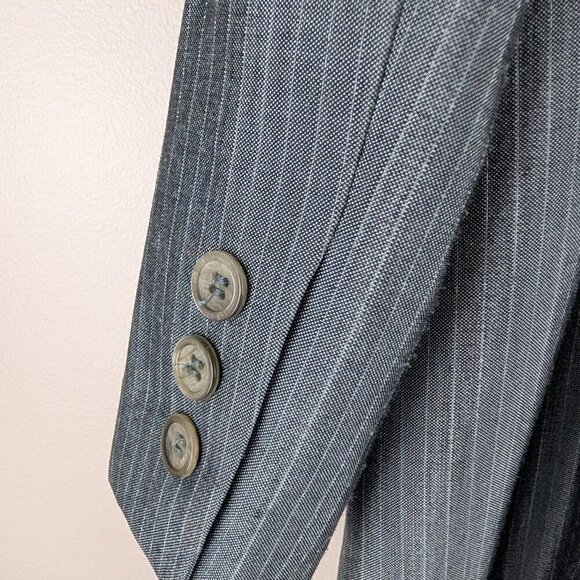 Kasper A.S.L. Blue Pinstripe Blazer Dress Suit Size 12 Career Office Power Suit - Picture 4 of 8